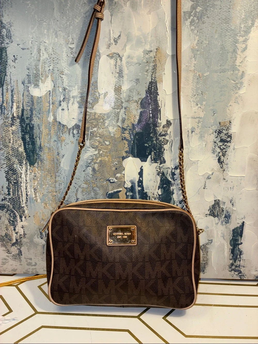 Genuine Michael Kors Brown and Beige MK Signature Crossbody Bag